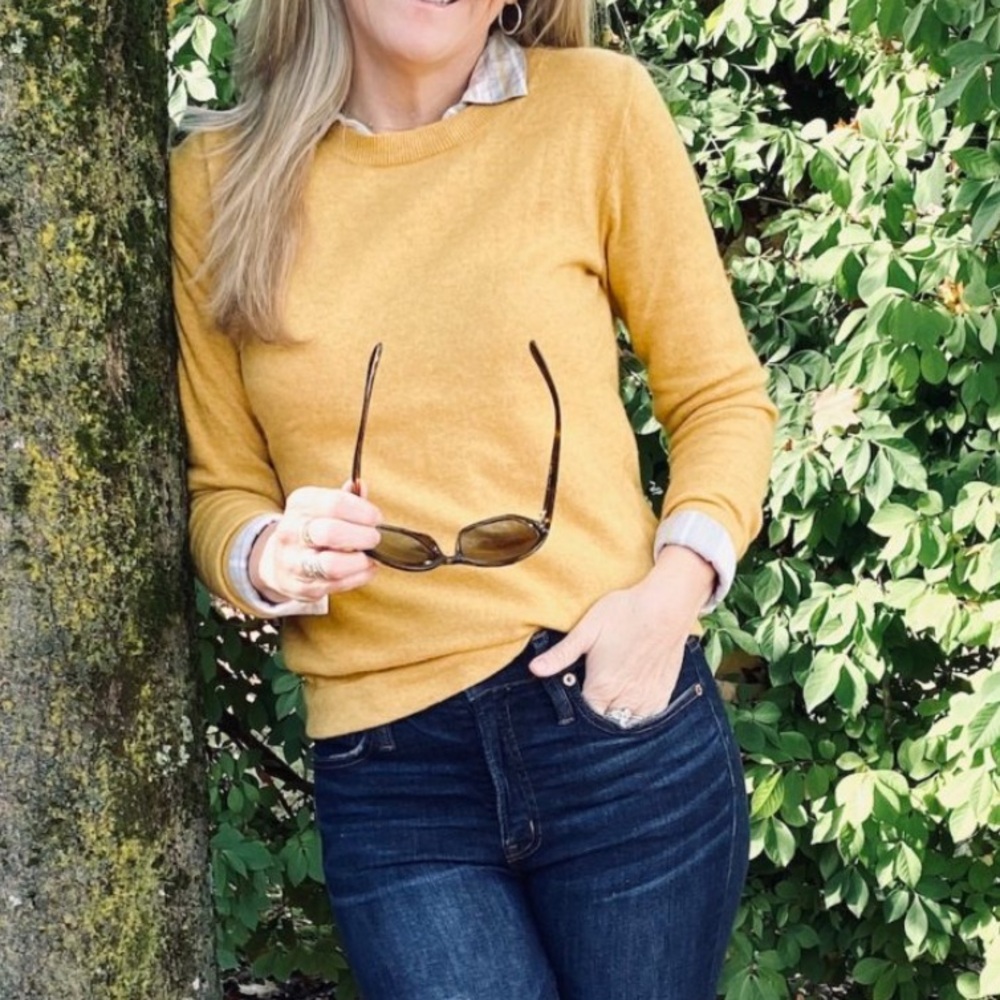 J. Crew Factory Teddie Mustard color wool cotton blend Crew Neck Sweater